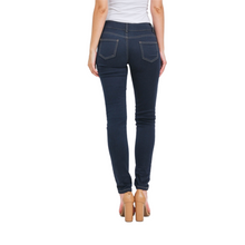 Load image into Gallery viewer, Dark Denim Mid Rise Double Button Skinny Stretch Jeans
