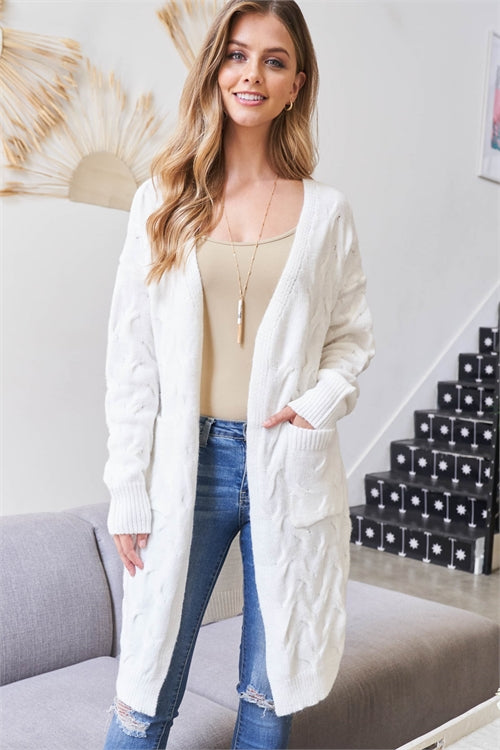 Cable Knit Cardigan Sweater in Ivory