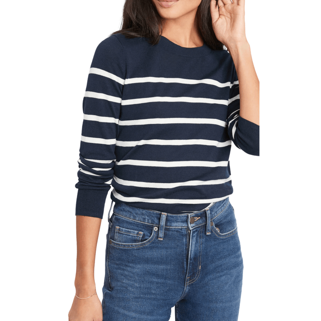 Navy Blue & White Striped Career Top