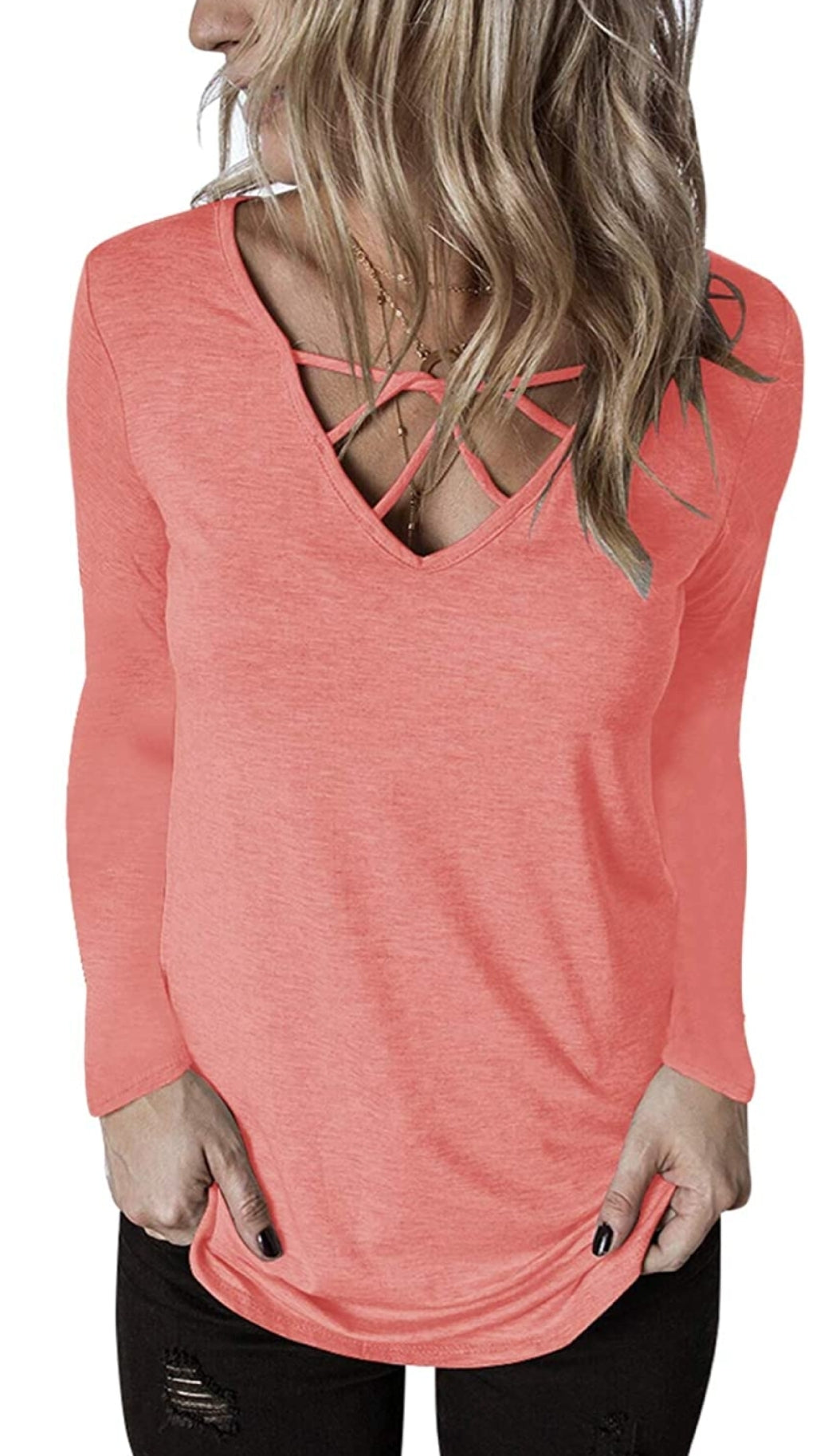 Coral Strappy Long Sleeve Top Size L